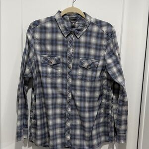 Blue Gray Plaid Button-Up Shirt